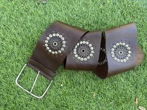 Brown Leather Hip 4” WIDE Belt With Studs Boho Western Hand Made In India 45” - Picture 1 of 21