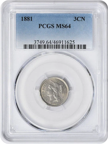 1881 Three Cent Nickel MS64 PCGS Cover