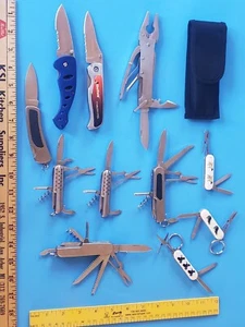 LOT Of 11 Pocket Knives & Multi-Tools EDC Stainless Fishing Scouts - Picture 1 of 15