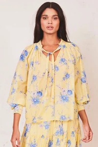 Love Shack Fancy Willow Silk Top S Small $295 NWT Sunshower Garden Yellow Blouse - Picture 1 of 10