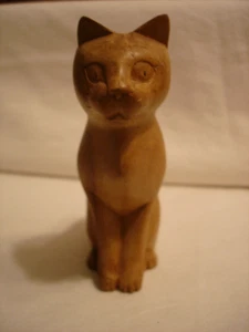 Wooden Cat Sculpture Hand-Carved Jempinis Wood Indonesia - Picture 1 of 16