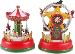 Illuminated Village Carnival Scene Animated Ferris Wheel and Carousel with Led L - Picture 1 of 6