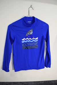 Lands End Waves Shark Fin Rash Guard Beach Swim Long Sleeve Shirt BOYS L 10 12 - Picture 1 of 16