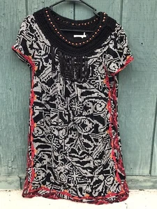 New Free People Mini Dress Black Beaded Sheer Embroidered Cottage Fairy Wedding  - Picture 1 of 4