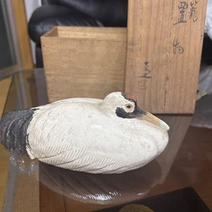 Crane Pottery Statue Kyo ware 9.4 inch Width Japanese Figurine - Picture 1 of 6