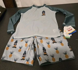 5T Mickey Mouse 2 Piece Surfing Long Sleeve Rash Guard/Swim Trunk Set Free Ship - Picture 1 of 6