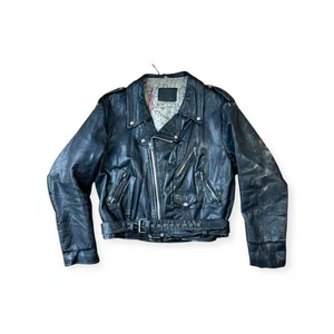 Vintage schwarze Motorrad Lederjacke gepanzert Biker Größe L Herren Distresse - Bild 1 von 7