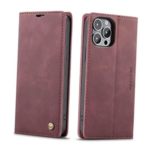 Case for iPhone 14 Pro Max, Vintage PU Leather Wallet Case Card Slot Red - Picture 1 of 7