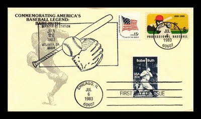 DR JIM STAMPS US COVER BABE RUTH BASEBALL FDC SCOTT 2046 COMBO DUAL CANCEL - Image 1 of 2