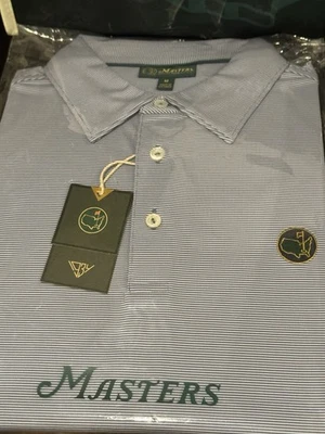 Polo de golfe masculino novo com etiquetas Masters 1934 Berckmans Place listrado azul e branco RARO - Imagem 1 de 4