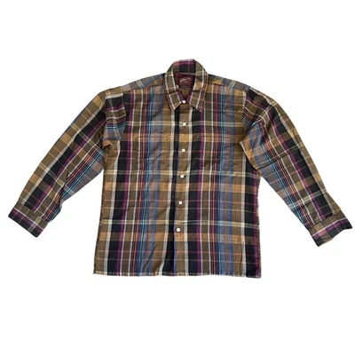 Vintage Golden Key Mens Casual Button Down Shirt LARGE Plaid Multicolor READ - Image 1 of 4