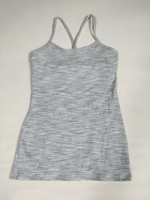 Camiseta sin mangas Lululemon Power Y para mujer talla 6 gris blanco rayas venta al por menor $52 Foto 1 de 4