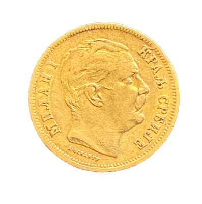 Serbia 1882 V Gold 20 Dinara AU Milan I - Image 1 of 4