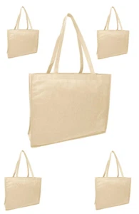 5 Jumbo Size Grocery Tote Shopping Bag Beige Reusable Eco Friendly Large Bags XL - Picture 1 of 2