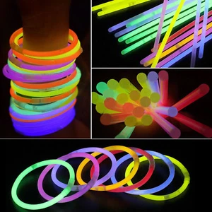 Premium 8 Inch Glow Sticks With Connectors Neon Necklace Wrist Band Bracelets - Picture 1 of 14