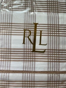 Neu in Verpackung $ 120 Lauren Ralph Lauren Suite Kissenbezug europäisch weiß/camel kariert Baumwolle - Bild 1 von 4