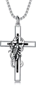 Scorpion Cross Necklace for Men Him 925 Sterling Silver Christian Pendant Gifts - Picture 1 of 6