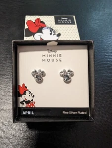 NEW Disney Minnie Mouse Crystal April Birthstone Silver Plated Stud Earrings  - Bild 1 von 5