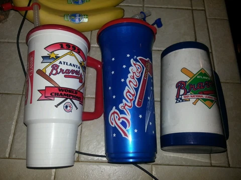 Lot of 3 Atlanta Braves Baseball MLB Cooler Tumblers Water Bottles Cover