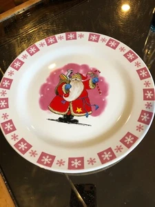 Christmas Santa 10.5” Platter/Cake Plate - Santa With Toy Sack & Candy Cane - Picture 1 of 6