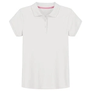 IZOD Girls' School Uniform Short Sleeve Interlock Polo, White, 20 Plus - Picture 1 of 3