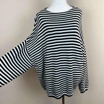 Sundays NYC 713 Sweater Women OS Black Stripe Dolman Long Sleeve Oversized Wool - Image 1 of 4