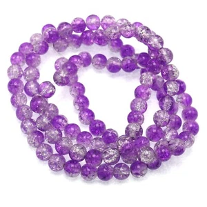 100 pcs Purple White Crackle Cracked Round Glass Beads 8mm Jewelry Making - Picture 1 of 5