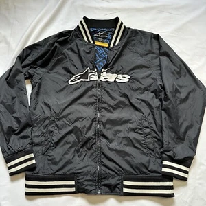 Alpinestars Varsity Bomber Jacket Lined Black Spellout Logo Y2K Motocross XL - Bild 1 von 8