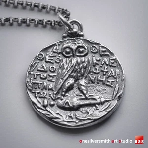 NUEVO. Moneda de Esterlina Romana Búho Moneda Atenea Tetradracmo Búho Colgante Dije Con Cadena - Imagen 1 de 11