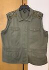 A.N.A Women Army Green Vest Snap Button Zip Up Pockets Sequin Size Xl