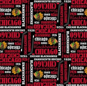 Chicago Blackhawks NHL Hockey allover Prints 100% Cotton Fabric YARD - Picture 1 of 2