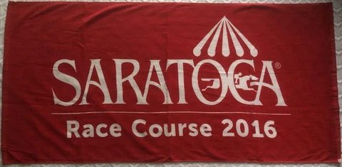 Saratoga Race Course 2016 Promotional  Beach Towel Red Horse Racing 27”x 57” Cover