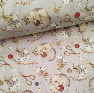 Stoff Meterware Baumwollstoff 50cm Patchwork Lustige Spielende Katzen Bestseller - Bild 1 von 4