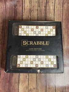 Hasbro Scrabble LUXE Limited Edition BLACK WOOD Box w. DRAWER White & Gold TILES