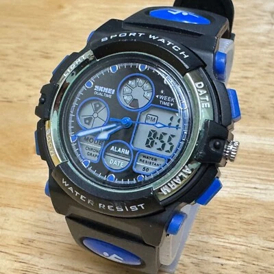 Skmei Watch Unisex 50m Silver Black Analog Digital Alarm Chrono New Battery - Image 1 of 4