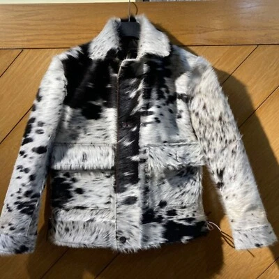 Mens Cowhide Leather Jacket Real Hair-on Animal Print Western Coat All Sizes - Image 1 of 4