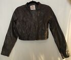 Brown Faux Laether Jacket Sz L, Crop, Zip Up, Pockets, By Dollhouse