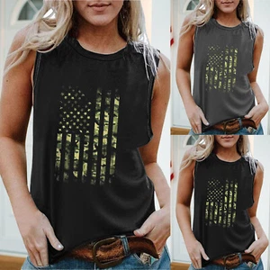 Women Summer Print Tops Casual O Neck Comfortable Sleeveless T Shirts - Picture 1 of 14