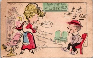 Lady Barber Humor Next At Last Happy Man c1905 postcard HQ16 - Picture 1 of 2
