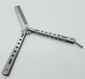Butterfly Balisong Trainer Training COMB Knife Tool Metal Practice Silver - Picture 1 of 3
