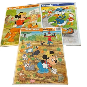 Walt Disney’s Frame-Tray Puzzles Mickey Donald Pluto Golden Whitman Set Of 3 - Picture 1 of 11