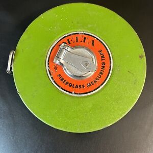 vintage delta 100' 30m fiberglass measuring tape reel