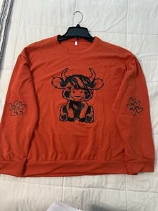 Women Casual Long Sleeve Cow Printed Sweatshirt graphic print sz L - Picture 1 of 4