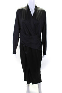 Rachel Rachel Roy Womens Long Sleeve V Neck Ruched Midi Sheath Dress Black XL
