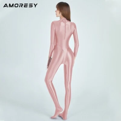 AMORESY Athena Women's Shiny Jumpsuits Overalls Bodysuit Catsuit Yoga Zentai - Image 1 of 4