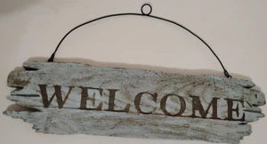 Rustic Wood Welcome Sign Wall Decor Distressed Hanging Plaque Vintage Look - Picture 1 of 2