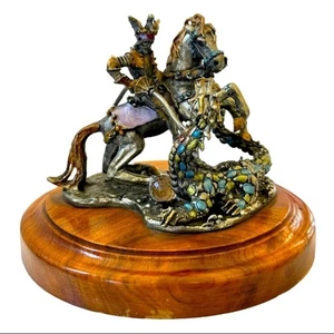 Vintage Figur St. Georg kämpft gegen den Drachen Bronze Statue Krieger Skulptur - Bild 1 von 9