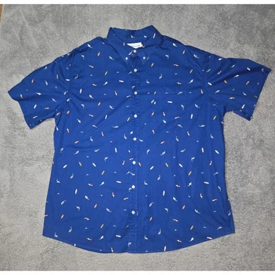Saddlebred Mens 2XLT Classic Fit Short Sleeve Button Down Shark Surfboard Print - Image 1 of 4