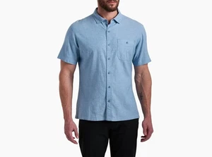 KUHL Short Sleeve Getaway Button Up Shirt Mens Large Blue Chalk Hemp Blend - Picture 1 of 14