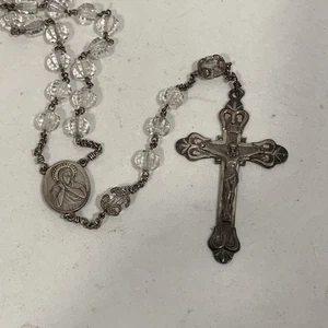 Vintage ACP Signed Sterling 925 Rosary Cross And Medallion Glass Beads - Picture 1 of 10